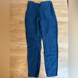 TWOTHIRDS Women’s Navy 100% Linen Drawstring Pants size Small
